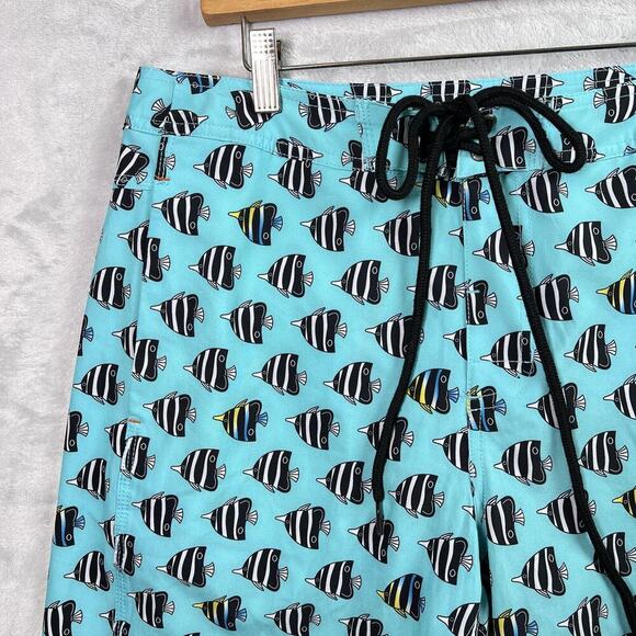 SAXX Betawave 2N1 Board Shorts Men 32" Blue Fish Pattern Drawstring Swim NWOT - Picture 4 of 16